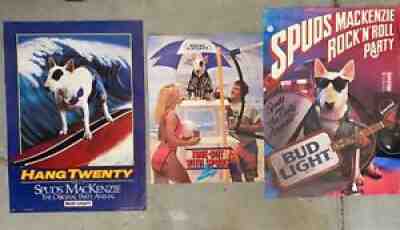 Vintage Bud Light Beer Spuds Mackenzie Poster Lot (3) 1986 & 1987