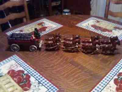 Vintage Budweiser Clydesdale Horses,Team,And Wagon Cast Iron