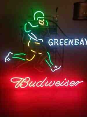 Budweiser beer green bay packers player running motion moving neon light up sign