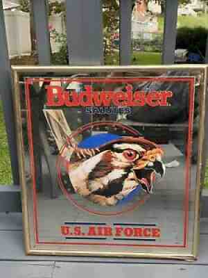 Vintage BUDWEISER BUD BEER US AIR FORCE FALCON USAF BAR MIRROR PUB SIGN