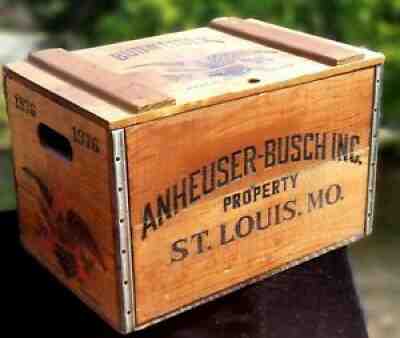 Centennial ANHEUSER BUSCH Budweiser Beer Wooden Crate Hinged Lid St Louis MO VGC