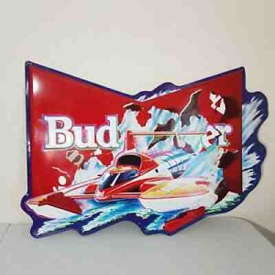 Vintage 1993 Miss Budweiser Beer Metal Bar Sign Hydroplane Racing Boat #042-223