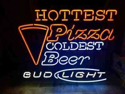 bud light beer neon light up bar pub sign coldest beer hottest pizza restaurant