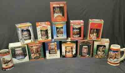 Budweiser Christmas Holiday Steins Lot Vintage Old 1992-2005 set of 14 Box COA