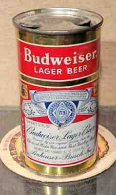 INDOOR 1953 BUDWEISER GOLD FLAT TOP BEER CAN ST LOUIS 2 CITY ANHEUSER BUSCH 3.2