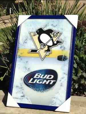 Bud Light Pittsburgh Penguins NHL Hockey Beer Bar Mirror Man Cave Sign