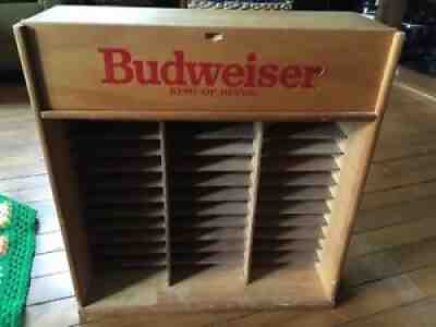 Official Budweiser Beer Wooden Bar Tab Organizer 72 CD Box Crate with Storage