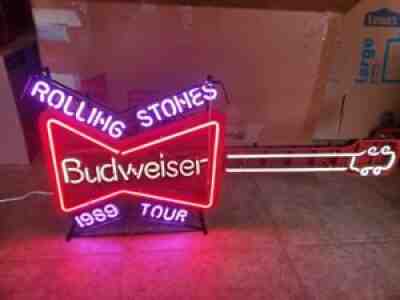 1989 Rolling Stones Budweiser Bow tie Guitar Neon Light