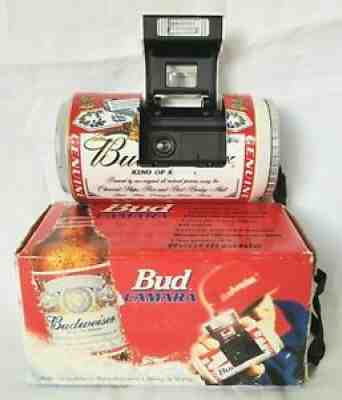 VINTAGE BUDWEISER BEER ARGENTINA CAMERA WITH FLASH MANUAL BOX WORKS NOS