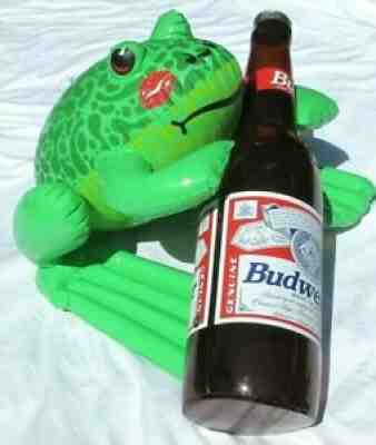 Vintage 1990's Bud Frog Holding Budweiser Beer Bottle Lips Kiss Inflatable NOS