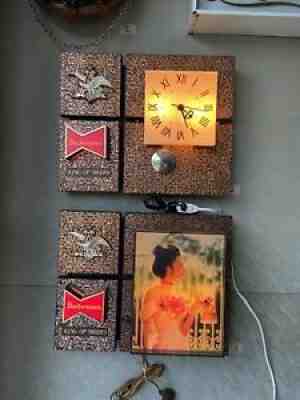 Vintage Budweiser Lighted Wall Sign & Pendulum Clock, Set Of 2, 1960s-70s