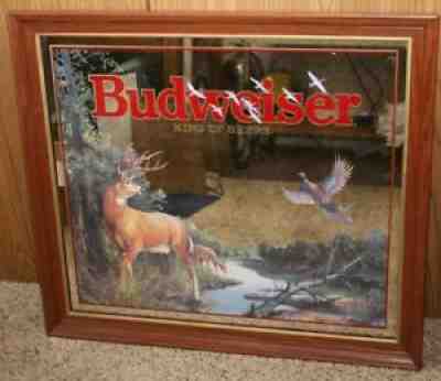 LARGE BUDWEISER KING OF BEERS WILDLIFE DEER BUCK W/ PHEASANT MIRROR