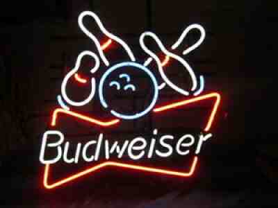 Budweiser Vintage Neon Beer Sign, Features Bowling Ball & Pins, Working