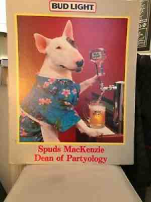 Vintage Rare Spuds Mackenzie Bud Light Budwieser Bar Poster Cardboard Backed