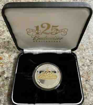 125th Budweiser Anniversary Coin .999 Fine Silver 24k gold Plate Limited Edition