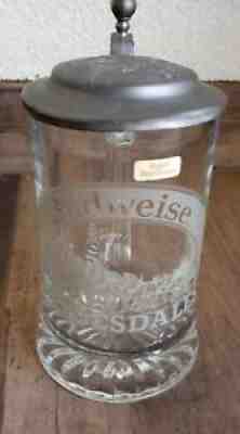 Vintage Budweiser Clydesdale Glass Beer Stein Pewter Lid Heavy West Germany