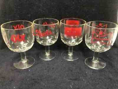 4 MIXED STEM THUMBPRINT GOBLET BEER GLASSES Oly Stroh's Old Milwaukee Budweiser