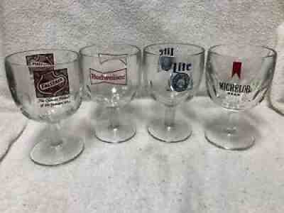 4 MIXED STEM THUMBPRINT GOBLET BEER GLASSES Falstaff Lite Michelob Budweiser