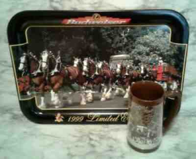 1999 Limited Edition BUDWEISER Beer Tray & THERMO SERVE Clydesdale MUG Cup EX