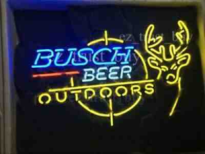 Busch Beer Outdoors Deer 24"x16" Light Lamp Neon Sign Real Glass Store Gift Wall