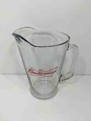 Vintage Budweiser King of Beers Bowtie Logo Glass Beer Pitcher 64oz 9in Tall