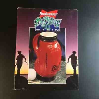 Budweiser Golf Bag II Beer Stein Red Handcrafted Vintage Mug 1997 New In Box