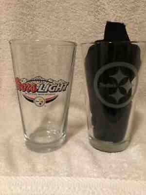 2 Pittsburgh Steelers Football Coors Light / Budweiser Pint Beer Glasses K