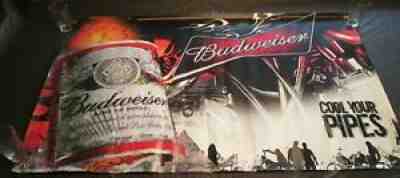 RARE COOL YOUR PIPES VINYL BANNER 34 x 58 INCHES BUDWEISER BEER MOTORCYCLES