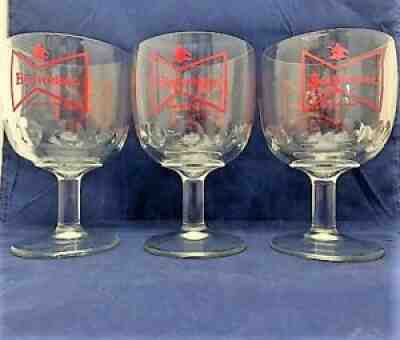 3 Vintage Budweiser Bowtie King Of Beers Thumbprint Stemmed Glass Goblet