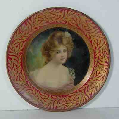 1907 TIN LITHOGRAPH ADVERTISING TRAY / PLATE WITH BEAUTIFUL WOMAN NEAR MINT