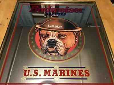 Budweiser Salutes Military US Marines Advertising Framed Bar Mirror 21.5x23.5