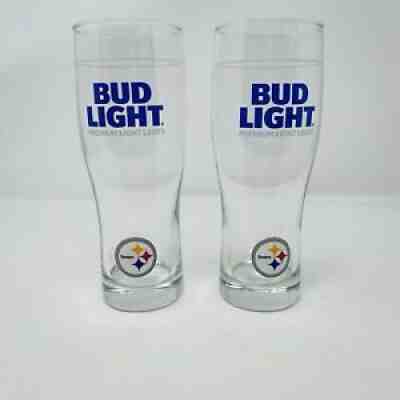 Bud Light Pittsburgh Steelers Football Set of 2 Weizen Wheat Beer Glasses