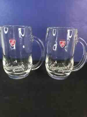 RARE~ 2 Budweiser Budvar Brewery Beer Glass Mugs-Czech Republic MINT