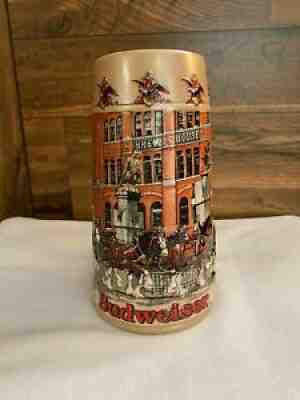 Vintage Holiday Budweiser Stein - Anheuser-Busch - Clydesdales Horses Scene