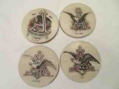 ANHEUSER BUSCH BREWING ASSN COASTERS 4 DIFFERENT LOGOS 1877, 1898, 1939 AND 1988