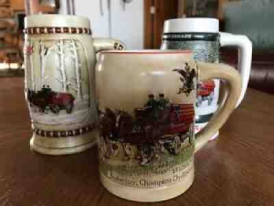 ANHEUSER BUSCH BUDWEISER 1980 1981 1982 SET OF 3 CHRISTMAS HOLIDAY STEINS MUGS