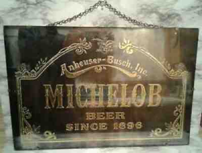 Vntg Anheuser-Busch MICHELOBE Beer GOLD FOIL 3D Wall Mirror Sign Picture 24x16