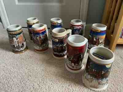 Set of 9 Budweiser Holiday Steins 1997-2005. Perfect Condition