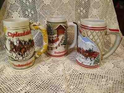 Budweiser Anheuser Busch 1983 1984 1985 Holiday Clydesdales Ceramarte Stein Mugs