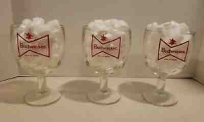 VTG BUDWEISER BEER Glass Thumbprint Schooner Goblet Mug Stein Chalice (lot of 3)