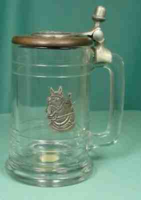 VTG BUDWEISER CLYDESDALES CHAMPION GLASS LIDDED STEIN ~ ANHEUSER BUSCH