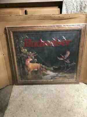 Budweiser Beer Framed Mirror Buck Deer Pheasant Mallards Hunting Scene 1995!