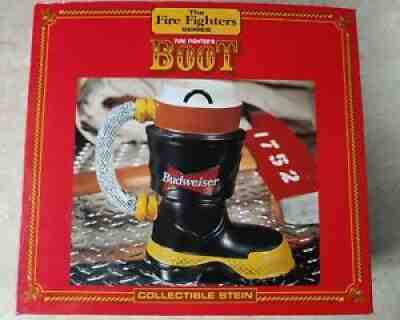 Budweiser Salutes the Firefighters Boot Beer Stein CS321 Fireman Mug w/ Box, COA