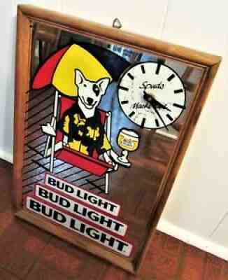 Vtg.1988 Budweiser Bud Light Beer Spuds MacKenzie Advertising Clock Mirror Sign