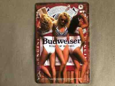 RETRO VINTAGE LOOK: Bikinis! Swimsuit Bud Girls Budweiser Beer - Sign Man Cave