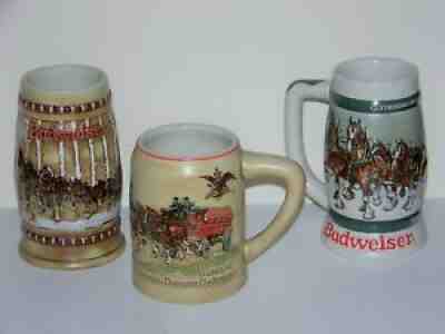 First 3 Budweiser Christmas Holiday Series Steins Mugs 1980 & 1981 & 1982