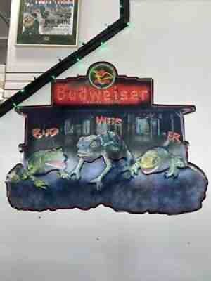 Budweiser 1999 Frogs Chameleon Embossed Metal Tin Sign ~ BUD - WEIS - ER 32 ?x24 ?