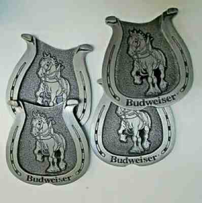 Set of 4 Budweiser Clydesdale Horseshoe Shaped Pewter Coasters