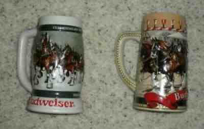 ANTIQUE 1982 & 1986 BUDWEISER BEER MUG STEINS CLYDESDALES CERAMARTE