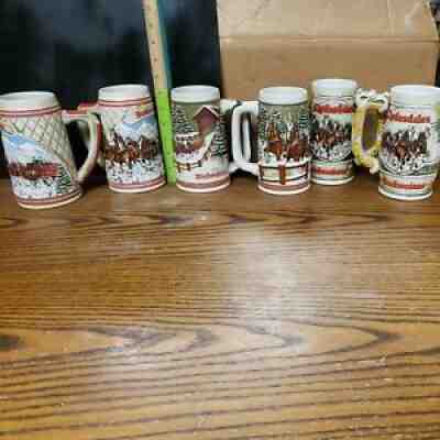 Lot of 6 Christmas holiday Vintage Budweiser Clydesdale Beer Stein Mug Ceramarte